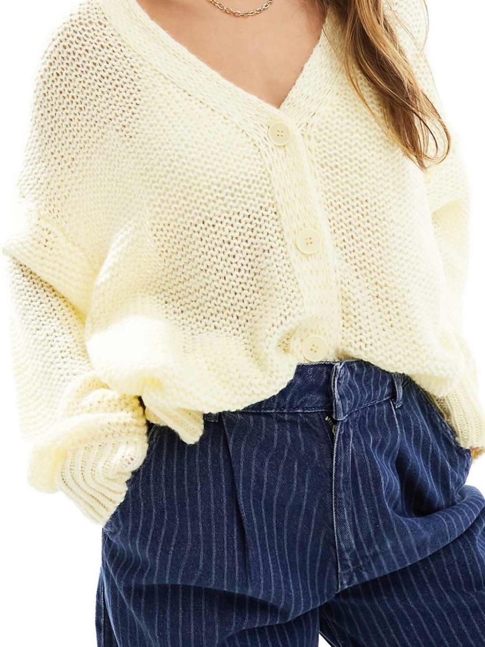 S 4-6 ASOS Loose Knit Cardigan in Buttermilk - Button-Up V-Neck NEW